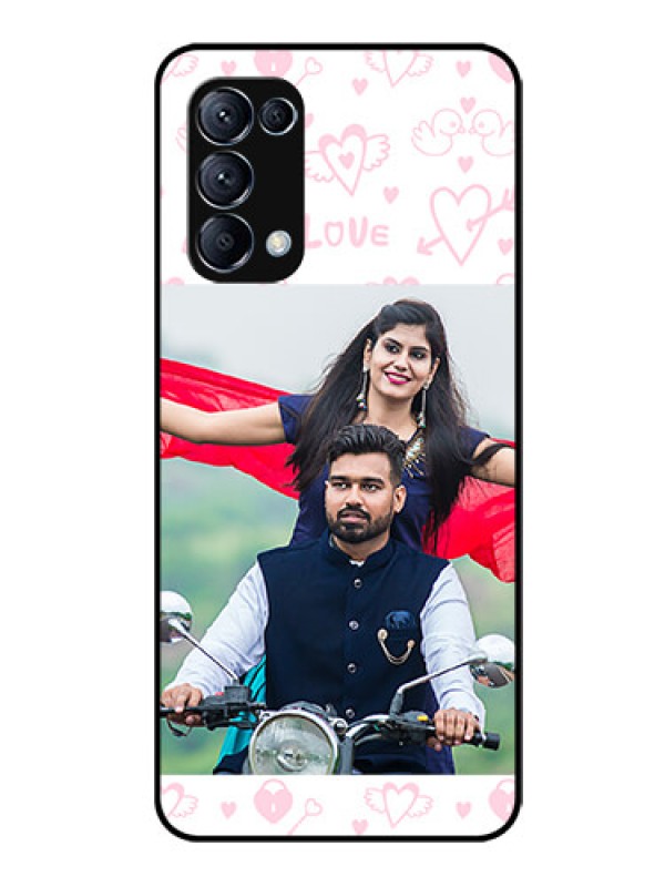 Custom Reno 5 Pro 5G Custom Glass Mobile Case  - Pink Flying Heart Design