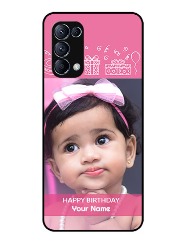 Custom Reno 5 Pro 5G Photo Printing on Glass Case  - with Birthday Line Art Design