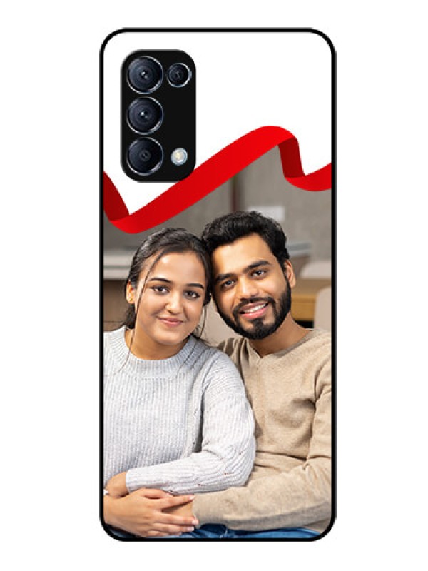 Custom Reno 5 Pro 5G Photo Printing on Glass Case  - Red Ribbon Frame Design