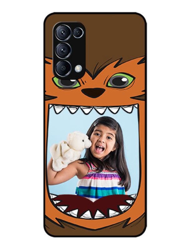 Custom Reno 5 Pro 5G Photo Printing on Glass Case  - Owl Monster Back Case Design