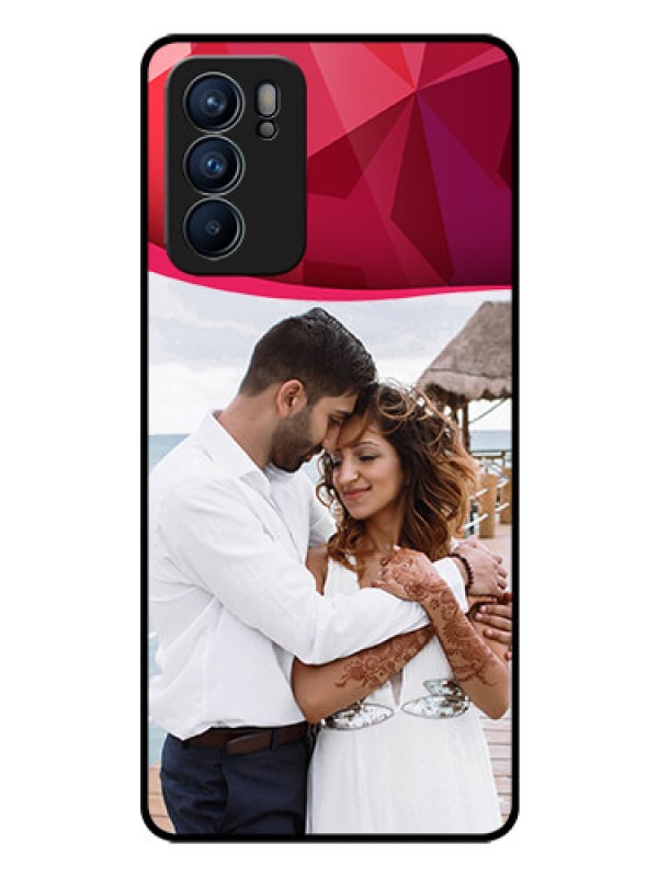 Custom Reno 6 5G Custom Glass Mobile Case - Red Abstract Design
