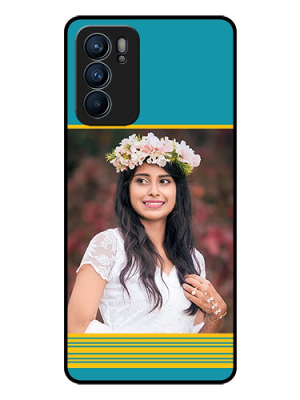 Custom Reno 6 5G Custom Glass Phone Case - Yellow & Blue Design 