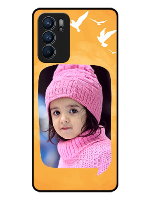 Custom Reno 6 5G Personalized Glass Phone Case - Water Color Design with Bird Icons