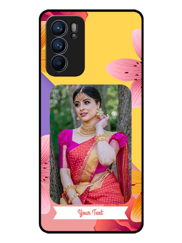 Custom Reno 6 5G Custom Glass Mobile Case - 3 Image With Vintage Floral Design