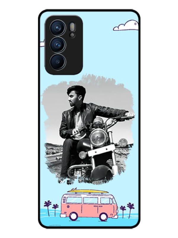 Custom Reno 6 5G Photo Printing on Glass Case - Travel & Adventure Design