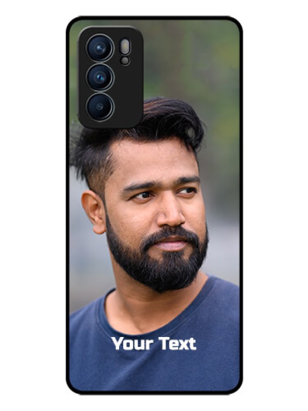 Custom Reno 6 5G Glass Mobile Cover: Photo with Text