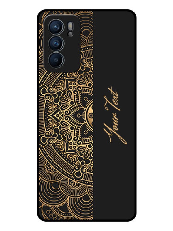 Custom Oppo Reno 6 5G Photo Printing on Glass Case - Mandala art with custom text Design