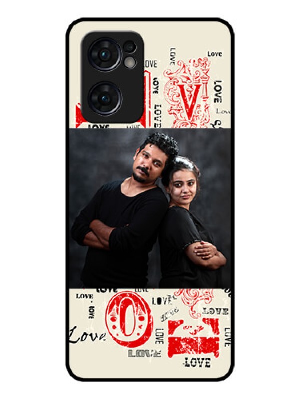 Custom Reno 7 5G Photo Printing on Glass Case - Trendy Love Design Case
