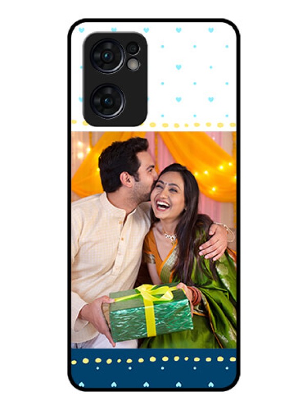 Custom Reno 7 5G Personalized Glass Phone Case - White and Blue Abstract Design