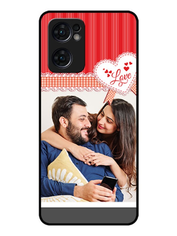 Custom Reno 7 5G Custom Glass Mobile Case - Red Love Pattern Design