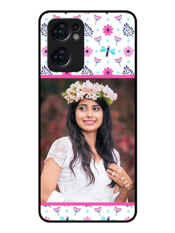 Custom Reno 7 5G Photo Printing on Glass Case - Colorful Flower Design