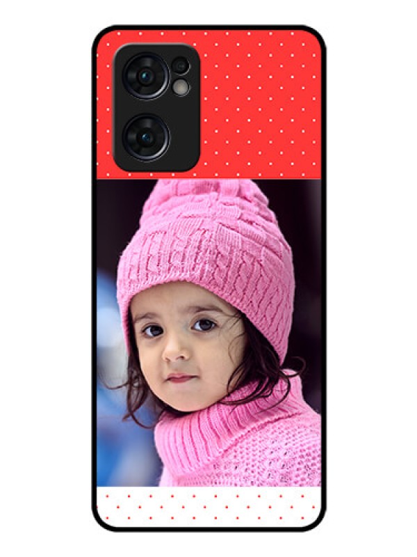 Custom Reno 7 5G Photo Printing on Glass Case - Red Pattern Design
