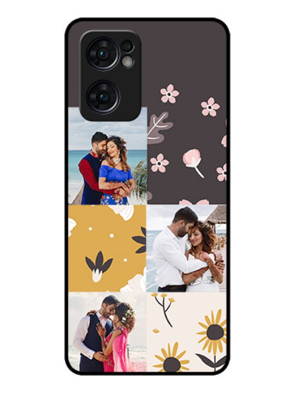 Custom Reno 7 5G Photo Printing on Glass Case - 3 Images with Floral Design
