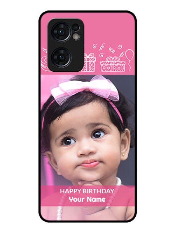 Custom Reno 7 5G Photo Printing on Glass Case - with Birthday Line Art Design