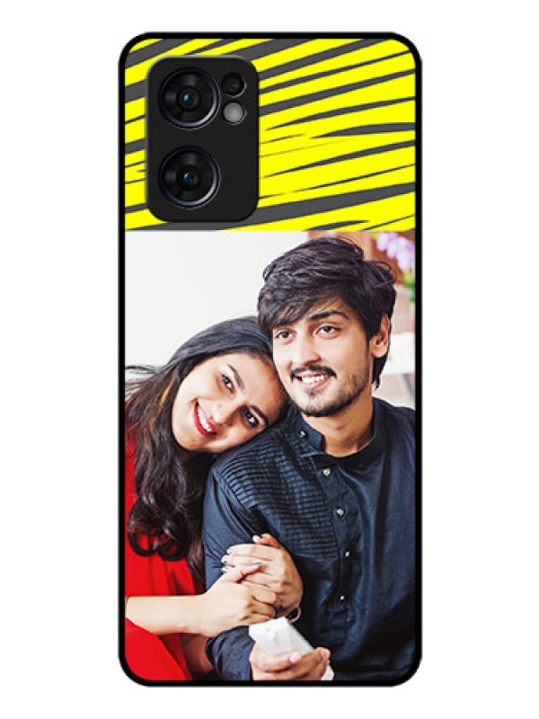 Custom Reno 7 5G Photo Printing on Glass Case - Yellow Abstract Design