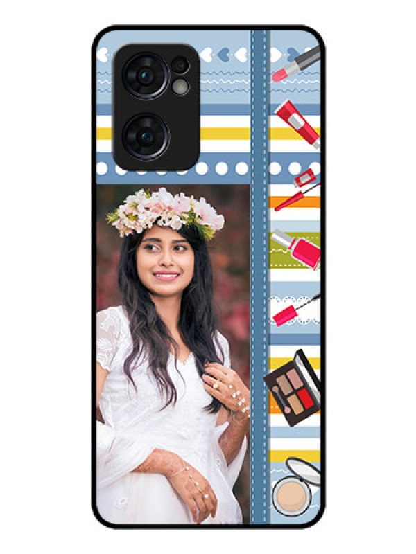 Custom Reno 7 5G Personalized Glass Phone Case - Makeup Icons Design