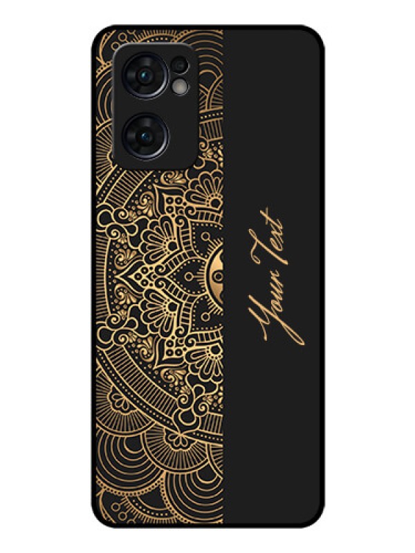 Custom Oppo Reno 7 5G Photo Printing on Glass Case - Mandala art with custom text Design