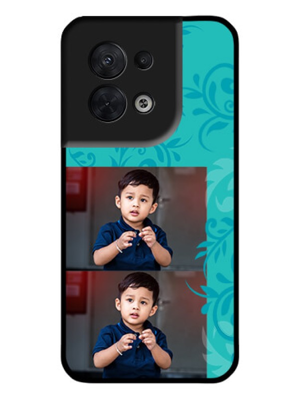 Custom Oppo Reno 8 5G Personalized Glass Phone Case - with Photo and Green Floral Design