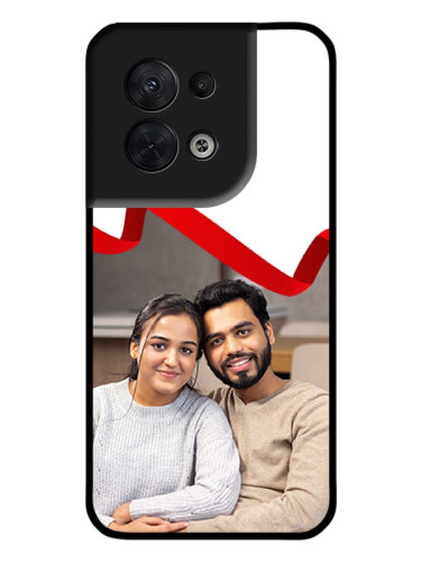 Custom Oppo Reno 8 5G Photo Printing on Glass Case - Red Ribbon Frame Design