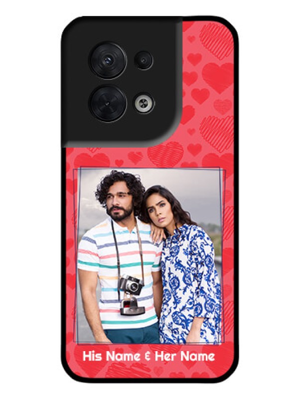 Custom Oppo Reno 8 5G Photo Printing on Glass Case - with Red Heart Symbols Design