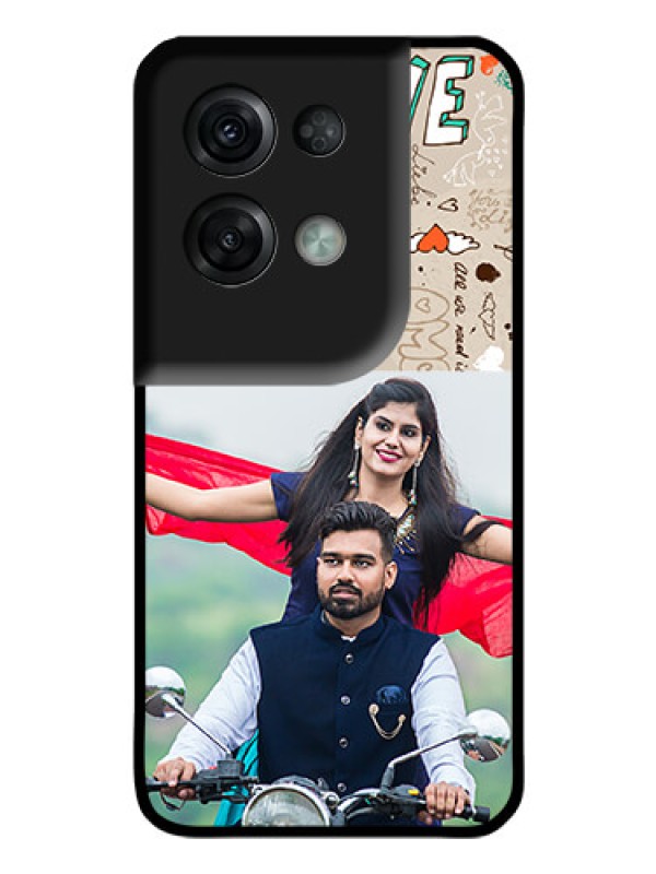 Custom Oppo Reno 8 Pro 5G Custom Glass Phone Case - Love Doodle Pattern