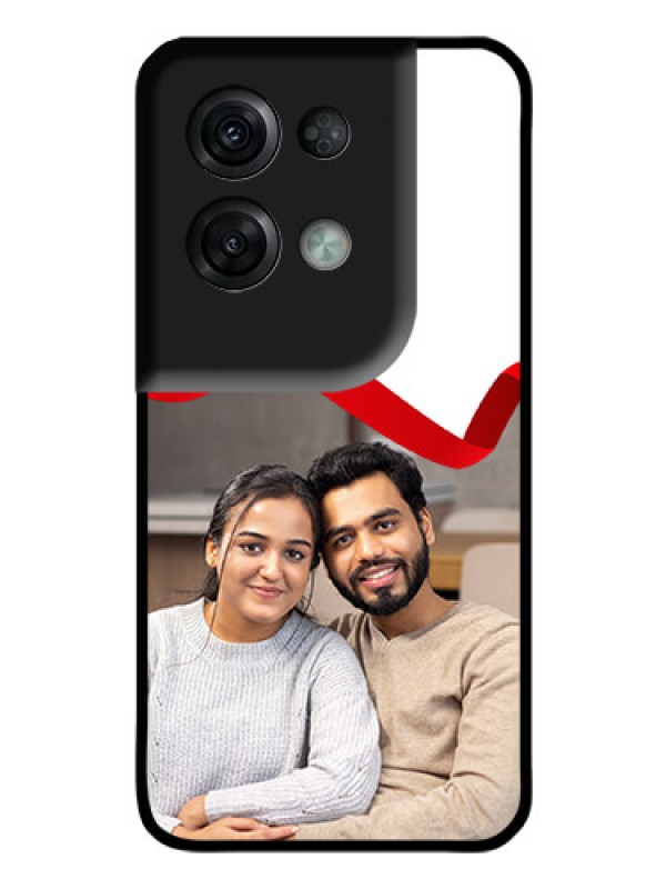 Custom Oppo Reno 8 Pro 5G Photo Printing on Glass Case - Red Ribbon Frame Design