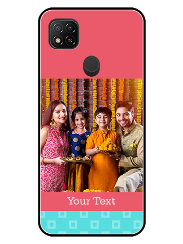 Custom Poco C31 Personalized Glass Phone Case - Peach & Blue Color Design