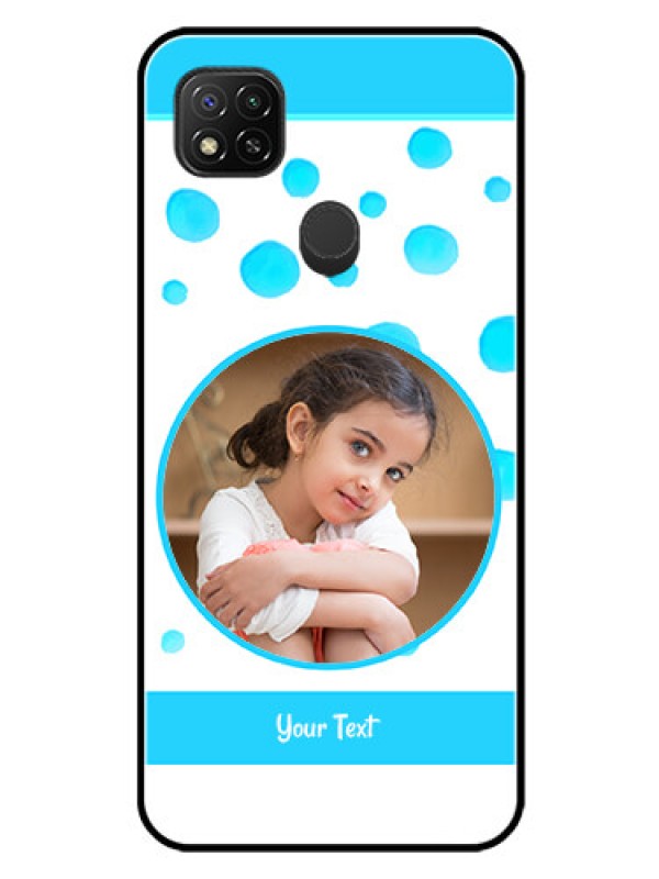 Custom Poco C31 Photo Printing on Glass Case - Blue Bubbles Pattern Design