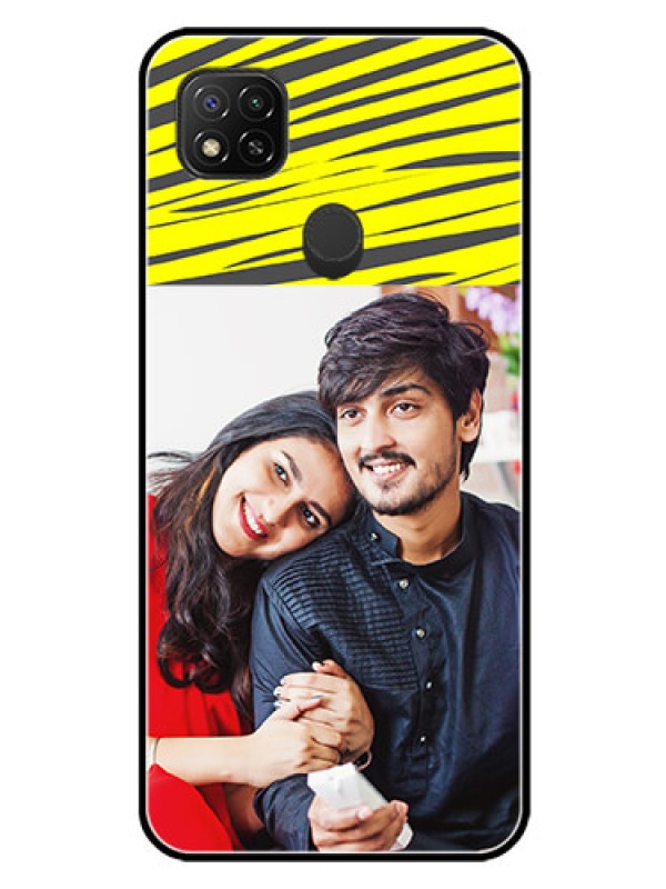 Custom Poco C31 Photo Printing on Glass Case - Yellow Abstract Design