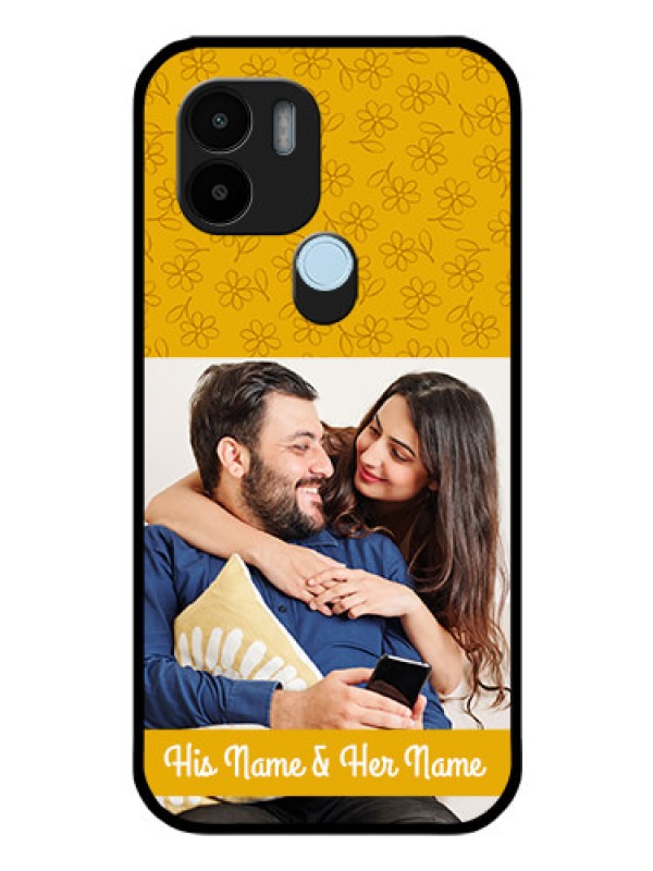 Custom Poco C50 Custom Glass Mobile Case - Yellow Floral Design
