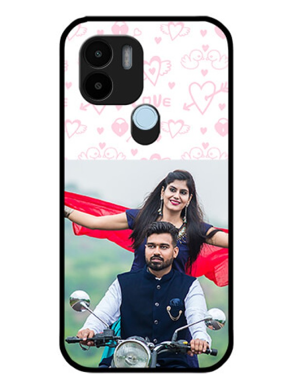 Custom Poco C50 Custom Glass Mobile Case - Pink Flying Heart Design