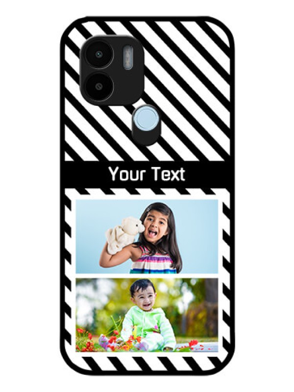 Custom Poco C50 Photo Printing on Glass Case - Black And White Stripes Design