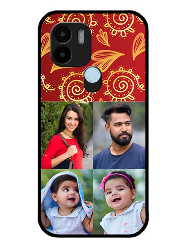 Custom Poco C50 Photo Printing on Glass Case - 4 Image Traditional Design