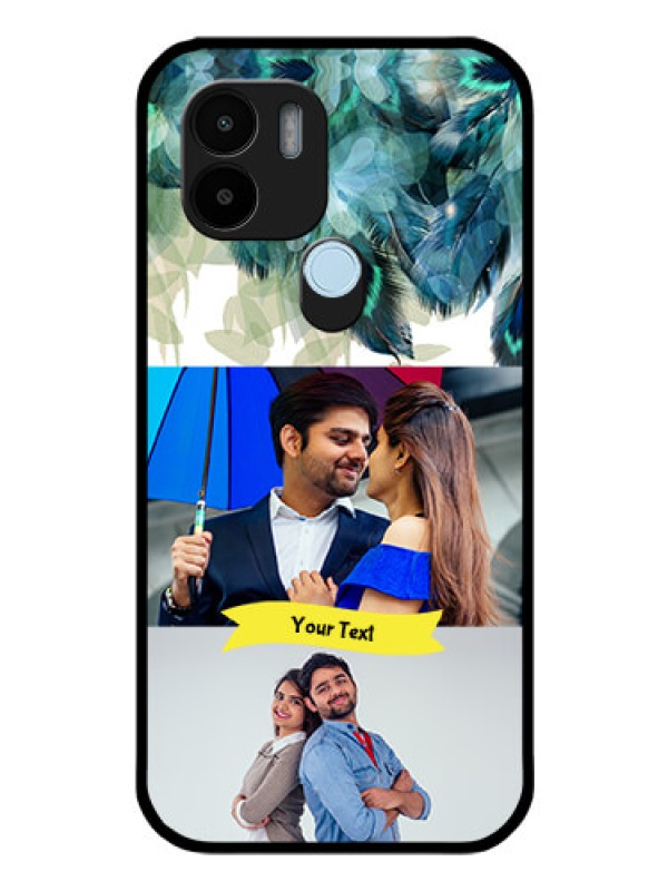 Custom Poco C50 Personalized Glass Phone Case - Image with Boho Peacock Feather Design