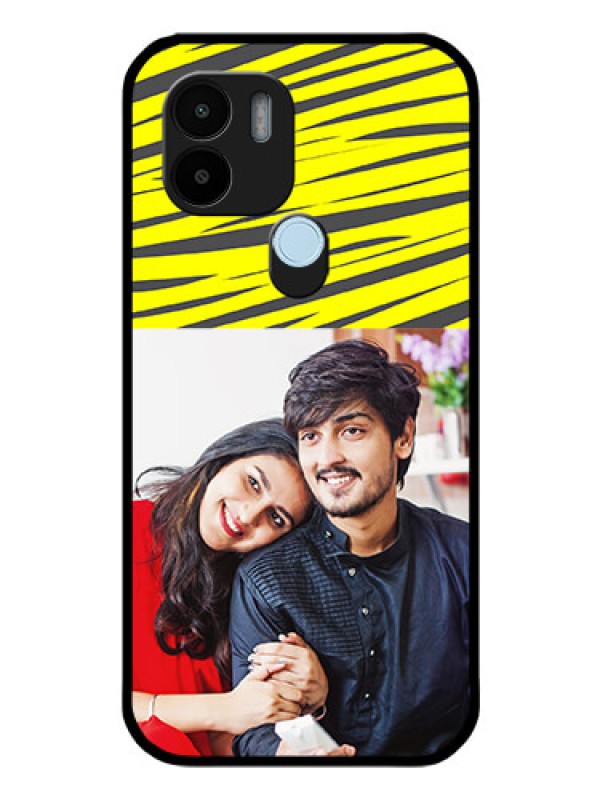 Custom Poco C50 Photo Printing on Glass Case - Yellow Abstract Design