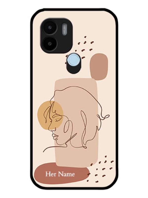 Custom Poco C50 Photo Printing on Glass Case - Calm Woman line art Design