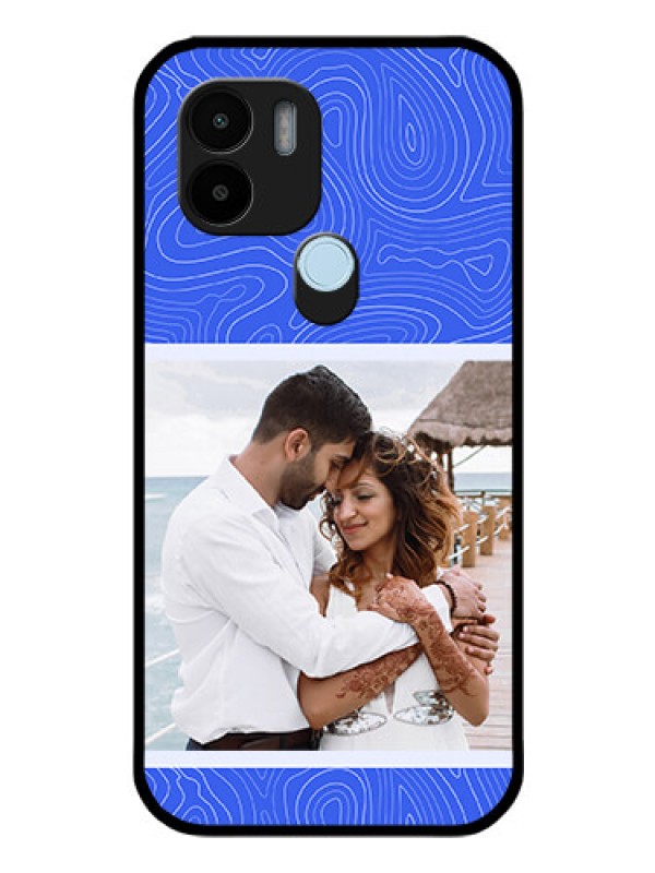 Custom Poco C50 Custom Glass Mobile Case - Curved line art with blue and white Design