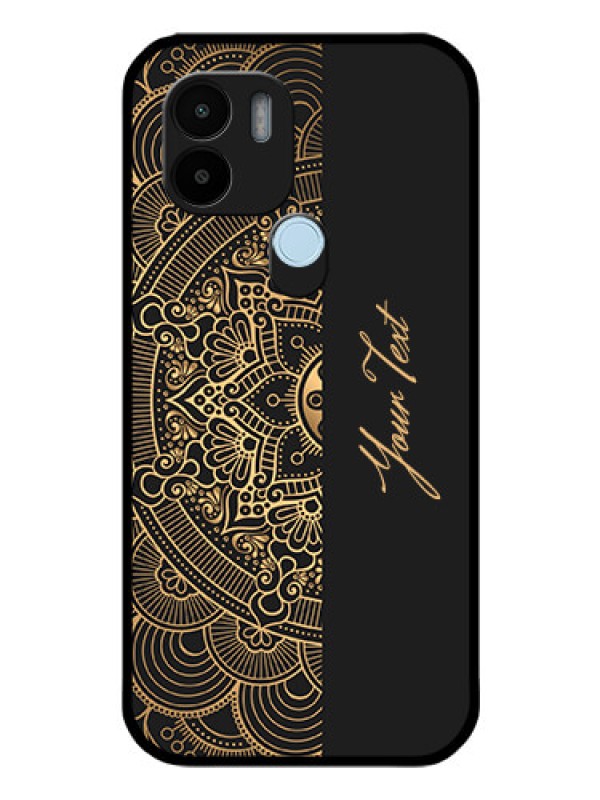 Custom Poco C50 Photo Printing on Glass Case - Mandala art with custom text Design