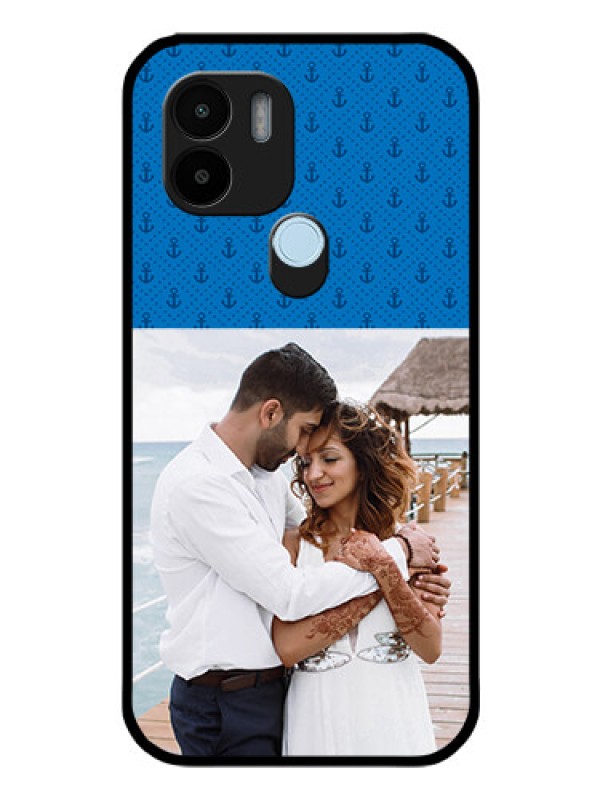 Custom Poco C51 Photo Printing on Glass Case - Blue Anchors Design