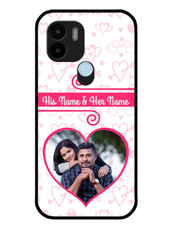Custom Poco C51 Personalized Glass Phone Case - Heart Shape Love Design