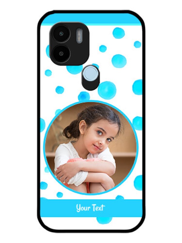 Custom Poco C51 Photo Printing on Glass Case - Blue Bubbles Pattern Design