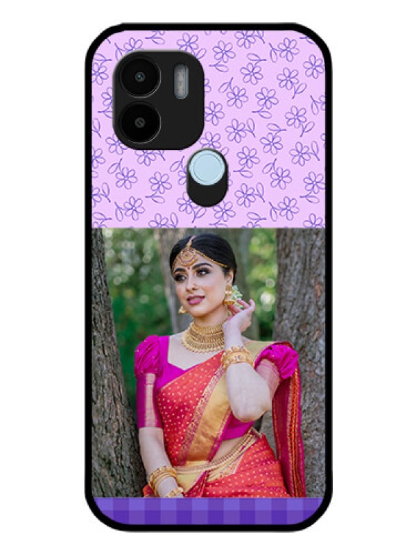 Custom Poco C51 Custom Glass Phone Case - Purple Floral Design