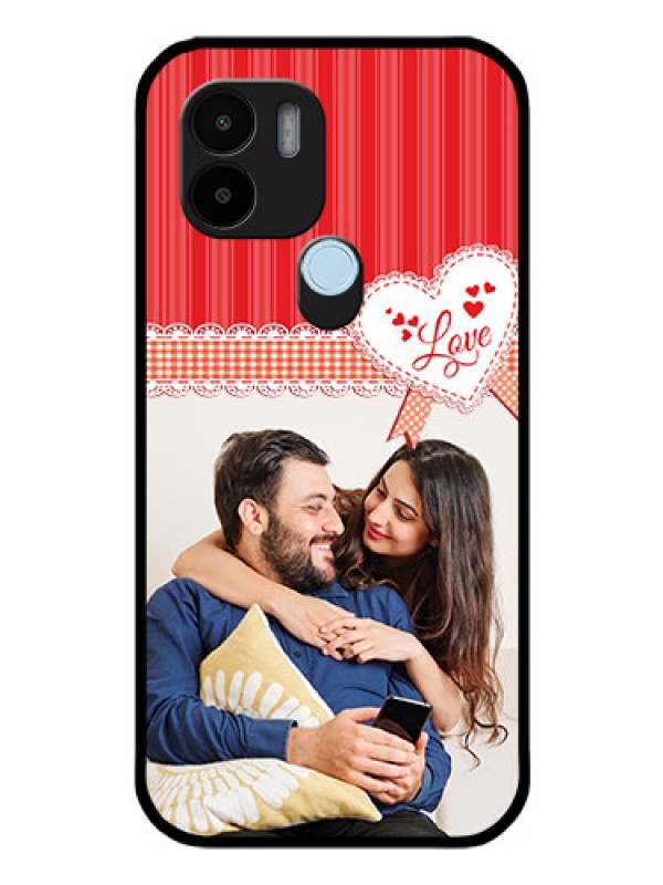 Custom Poco C51 Custom Glass Mobile Case - Red Love Pattern Design