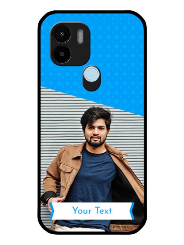 Custom Poco C51 Photo Printing on Glass Case - Simple Blue Color Design