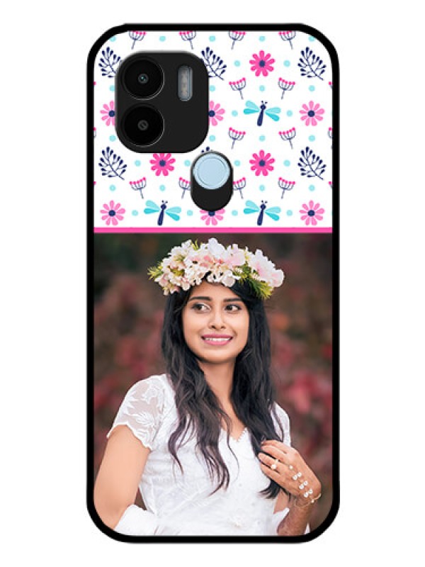 Custom Poco C51 Photo Printing on Glass Case - Colorful Flower Design