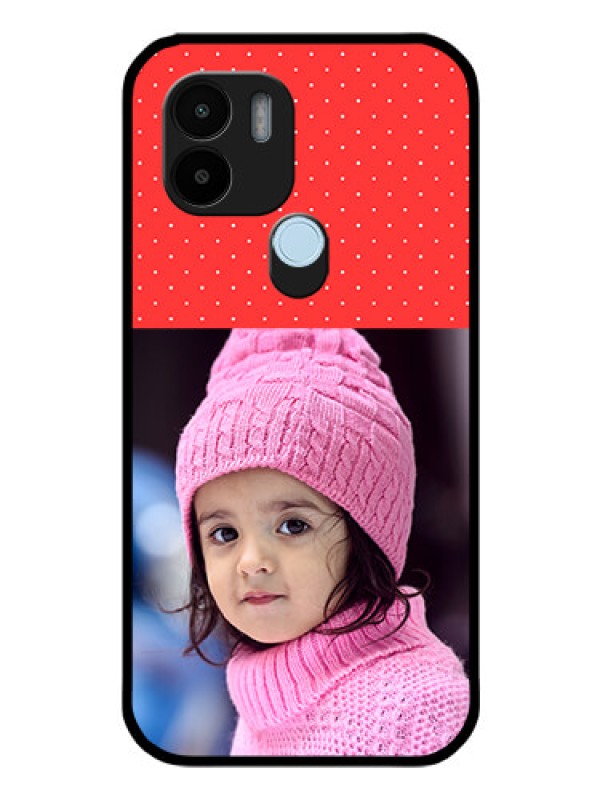 Custom Poco C51 Photo Printing on Glass Case - Red Pattern Design