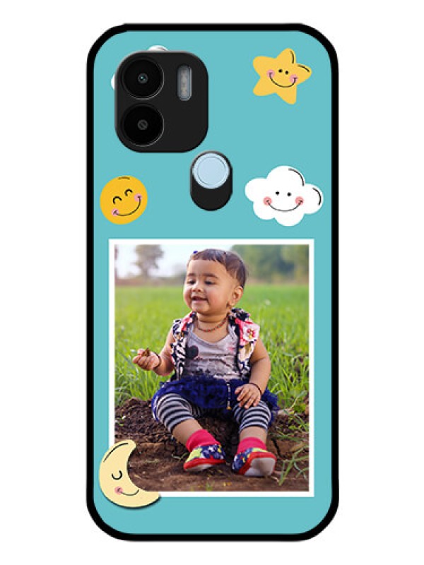 Custom Poco C51 Personalized Glass Phone Case - Smiley Kids Stars Design