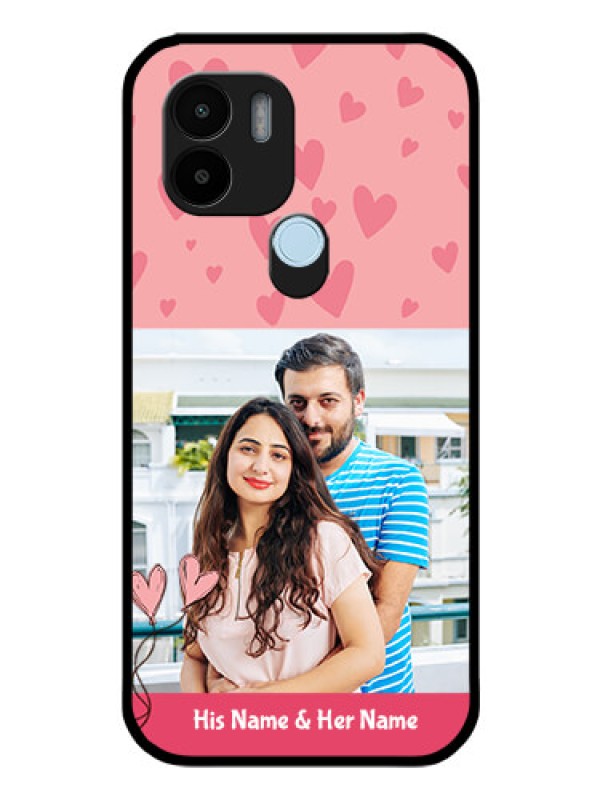Custom Poco C51 Personalized Glass Phone Case - Love Design Peach Color