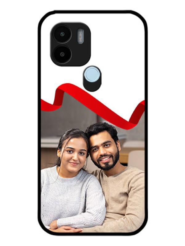 Custom Poco C51 Photo Printing on Glass Case - Red Ribbon Frame Design