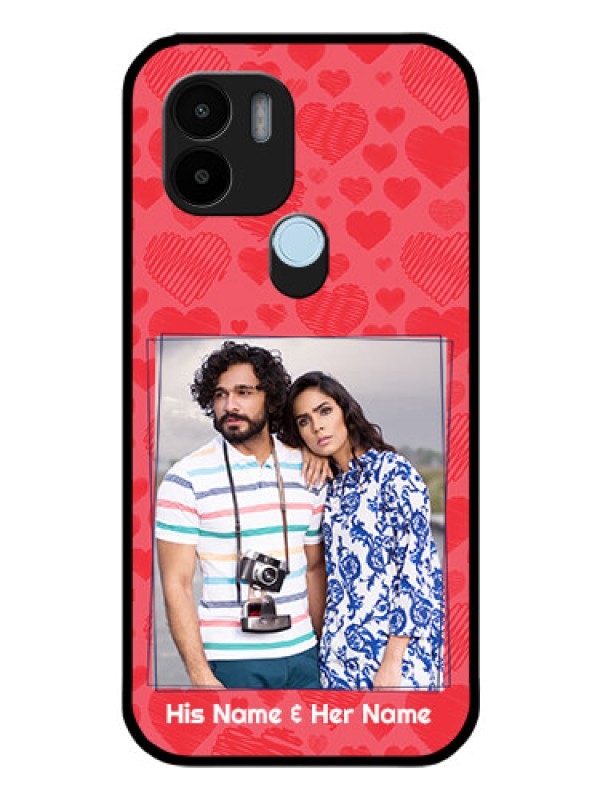 Custom Poco C51 Photo Printing on Glass Case - with Red Heart Symbols Design